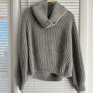 Pink Rose semi-Cropped flowy Cowl Neck Sweater —Gray—Large